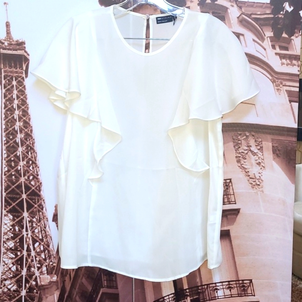 NWOT ASOS White Blouse With Ruffled Sleeves.  Size 12 - #1-0243